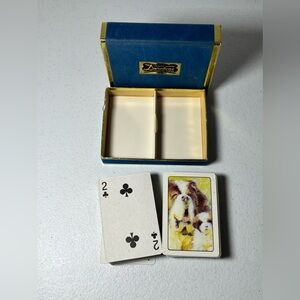 VTG 2 Decks Duratone Plastic Playing Cards Dog Puppy St Bernard Felt Box